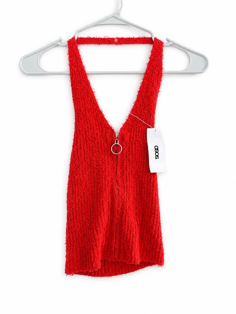ASOS Red Bouclé Zip-Front Tank Top
